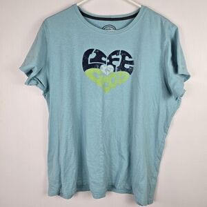 Life is Good Women Heart T-shirt Surfer Blue Size XL 100% Cotton